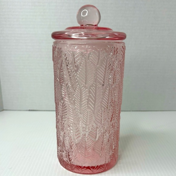Lifestyle Products Pink Embossed Glass Container Jar With Lid - Picture 1 of 9